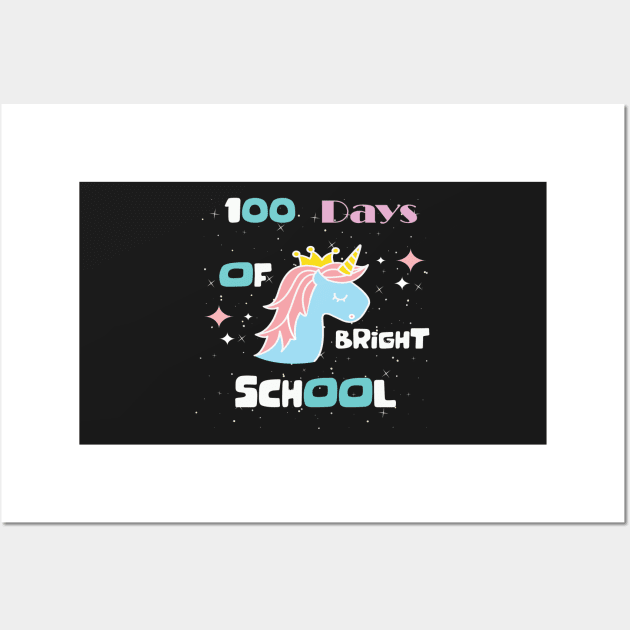 100 Days of Bright School Unicorn Shirt for Teacher or Child Wall Art by WassilArt